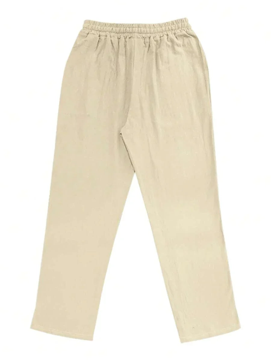 Men's Casual Straight-Leg Pants with Drawstring Waist and Slant Pockets