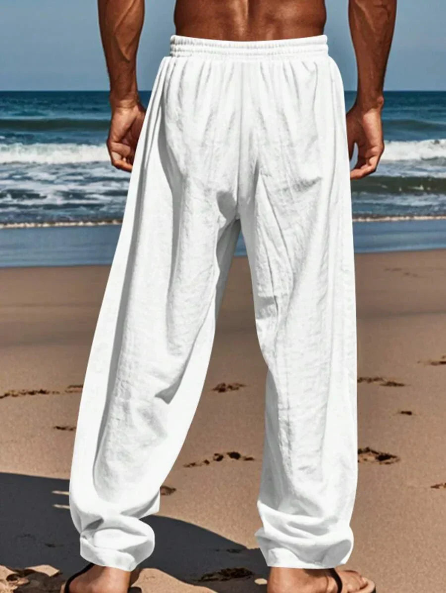 Men's Casual Straight-Leg Pants with Drawstring Waist and Slant Pockets