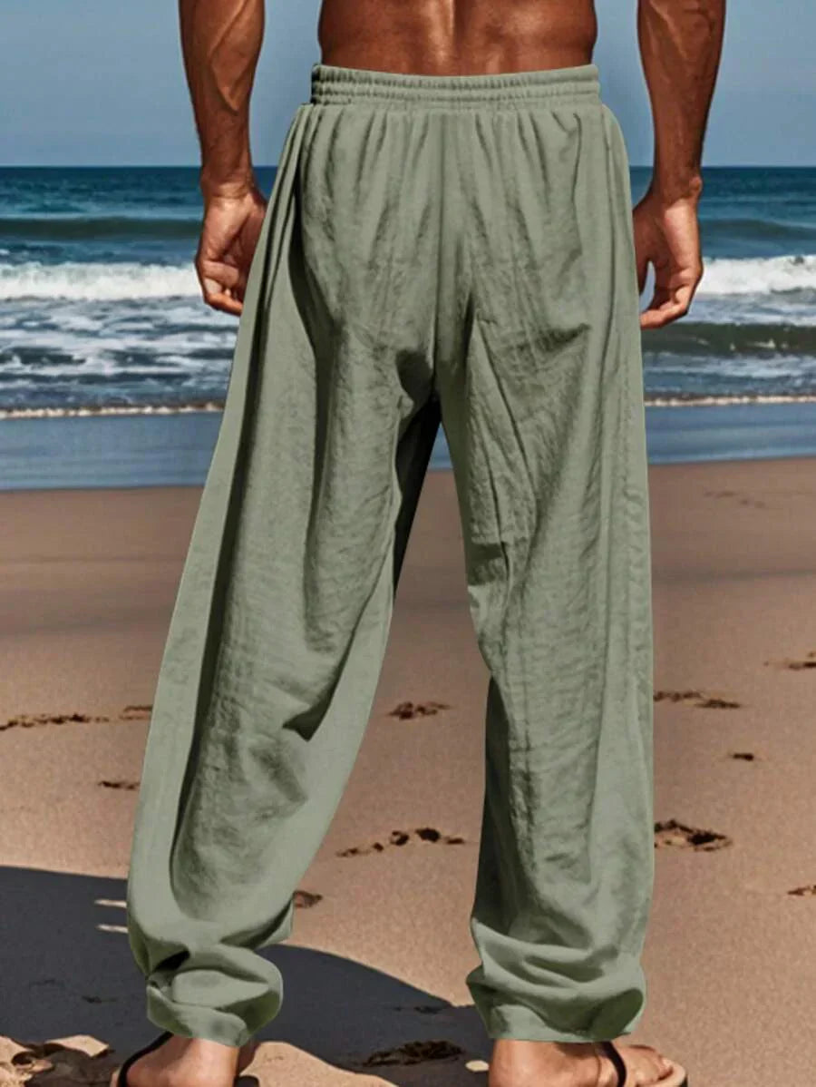 Men's Casual Straight-Leg Pants with Drawstring Waist and Slant Pockets