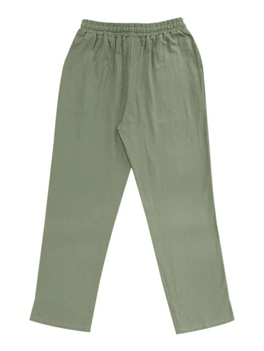 Men's Casual Straight-Leg Pants with Drawstring Waist and Slant Pockets