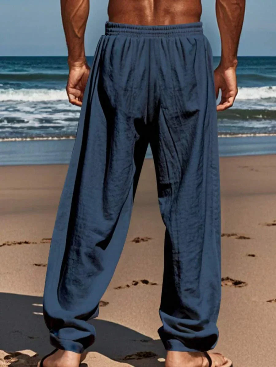Men's Casual Straight-Leg Pants with Drawstring Waist and Slant Pockets
