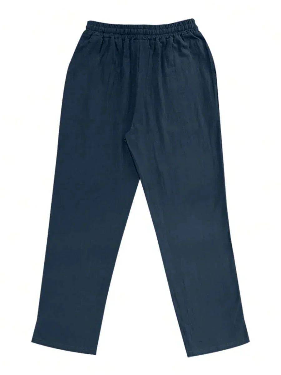 Men's Casual Straight-Leg Pants with Drawstring Waist and Slant Pockets