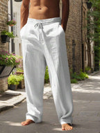 Men's Casual Straight-Leg Pants with Drawstring Waist and Slant Pockets