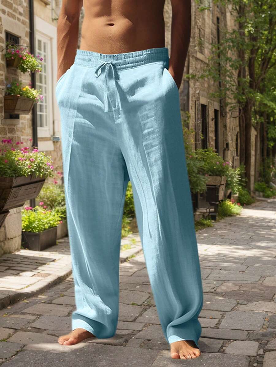 Men's Casual Straight-Leg Pants with Drawstring Waist and Slant Pockets