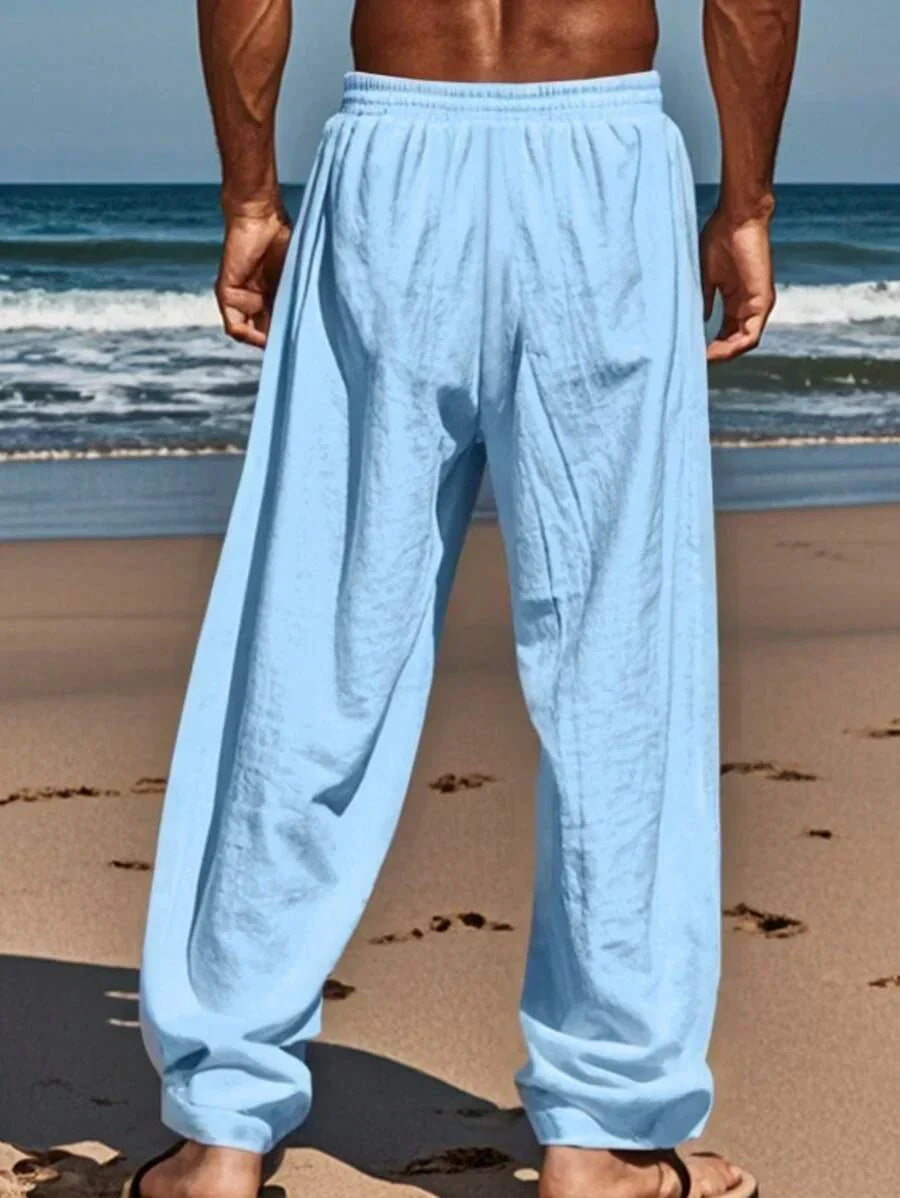 Men's Casual Straight-Leg Pants with Drawstring Waist and Slant Pockets