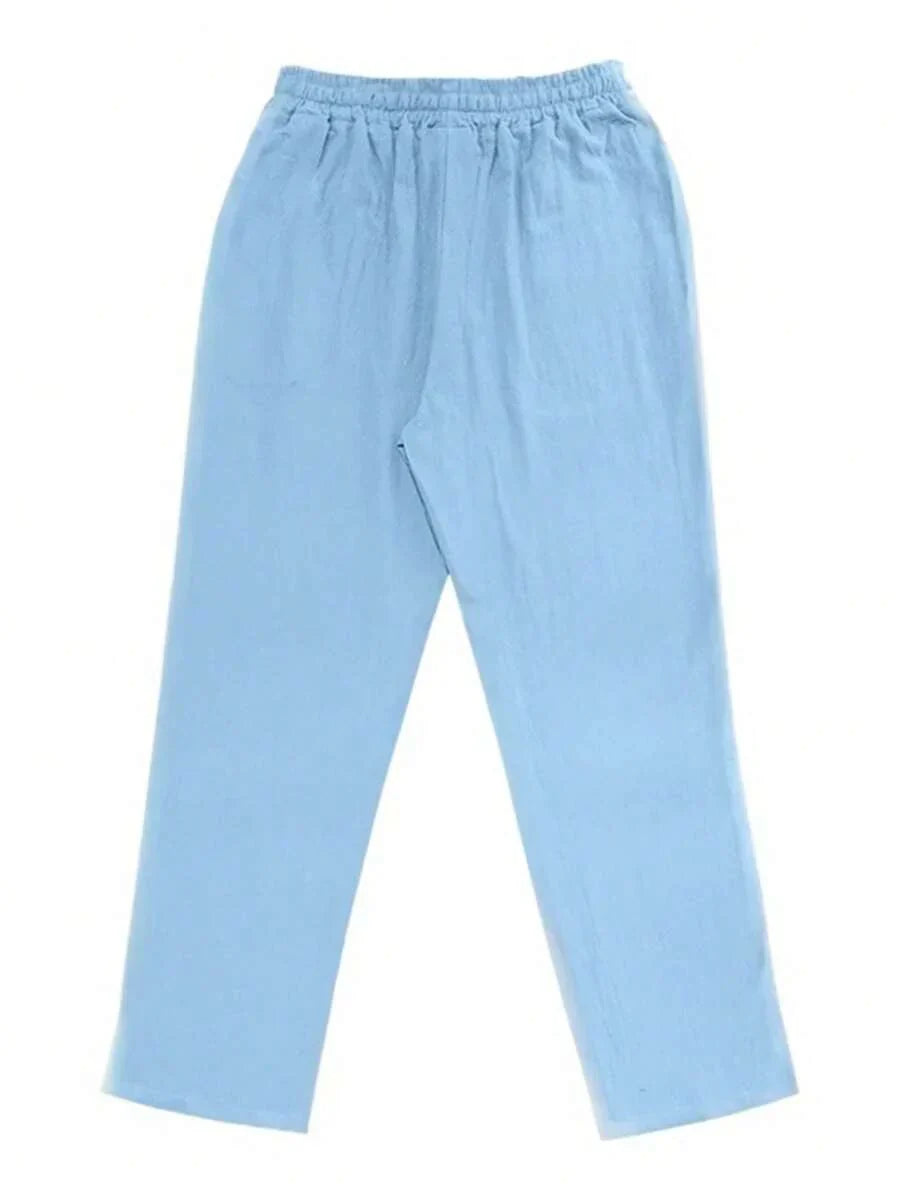Men's Casual Straight-Leg Pants with Drawstring Waist and Slant Pockets