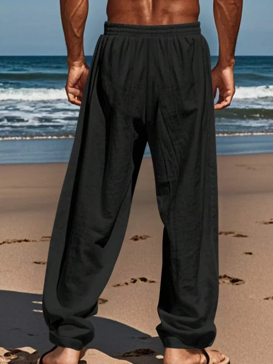 Men's Casual Straight-Leg Pants with Drawstring Waist and Slant Pockets