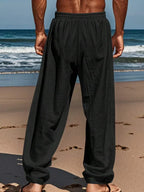 Men's Casual Straight-Leg Pants with Drawstring Waist and Slant Pockets