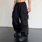 Men's Casual Woven Cargo Pants with Drawstring and Toggle Cuffs