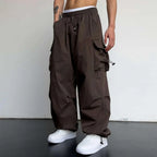 Men's Casual Woven Cargo Pants with Drawstring and Toggle Cuffs