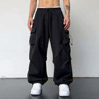 Men's Casual Woven Cargo Pants with Drawstring and Toggle Cuffs