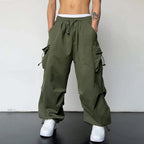 Men's Casual Woven Cargo Pants with Drawstring and Toggle Cuffs