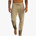 Men's Linen Blend Pants with Drawstring Waist and Gathered Ankles