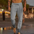 Men's Linen Blend Pants with Drawstring Waist and Gathered Ankles
