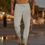 Men's Linen Blend Pants with Drawstring Waist and Gathered Ankles