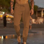 Men's Linen Blend Pants with Drawstring Waist and Gathered Ankles