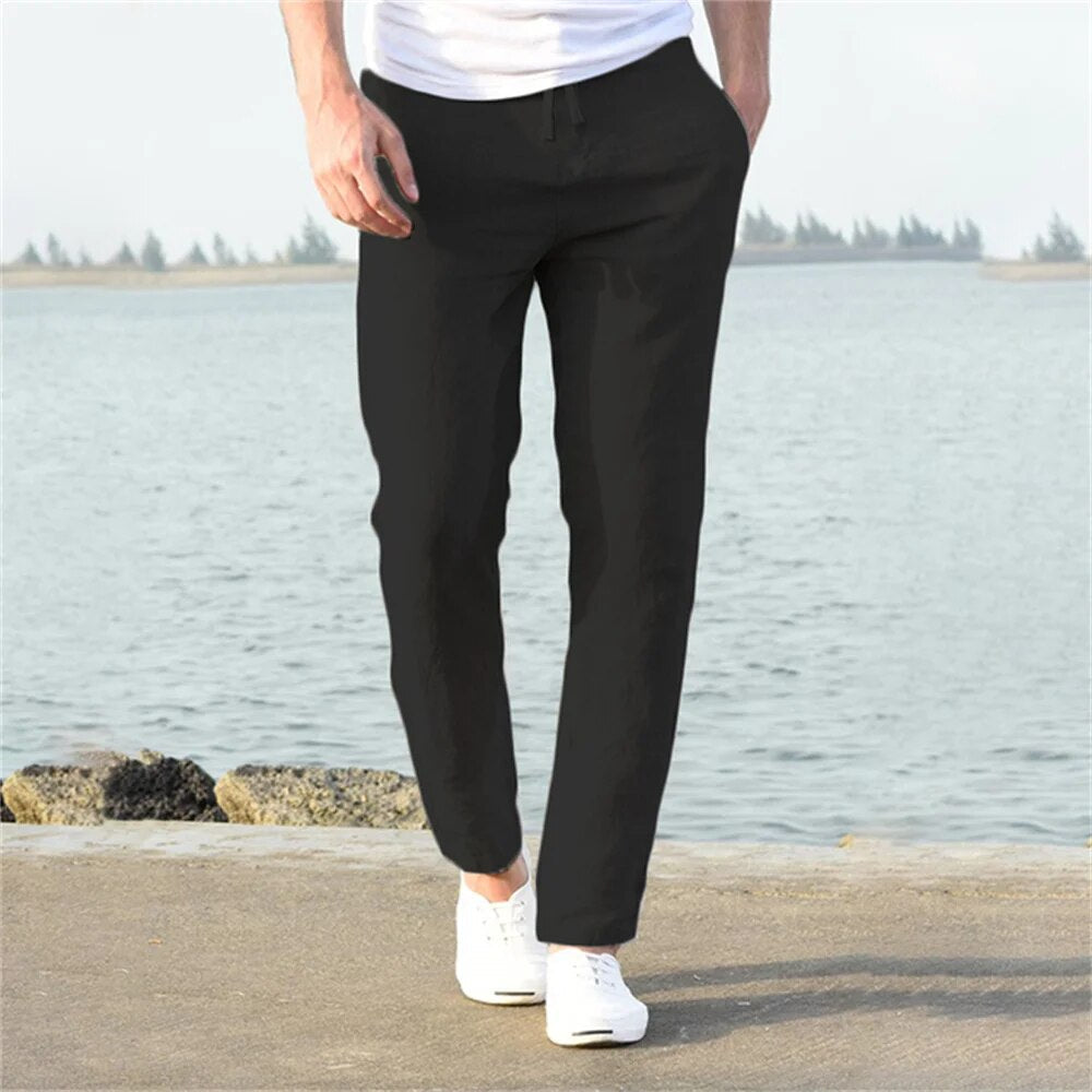 Men's Woven Pants with Drawstring Waist and Tapered Leg