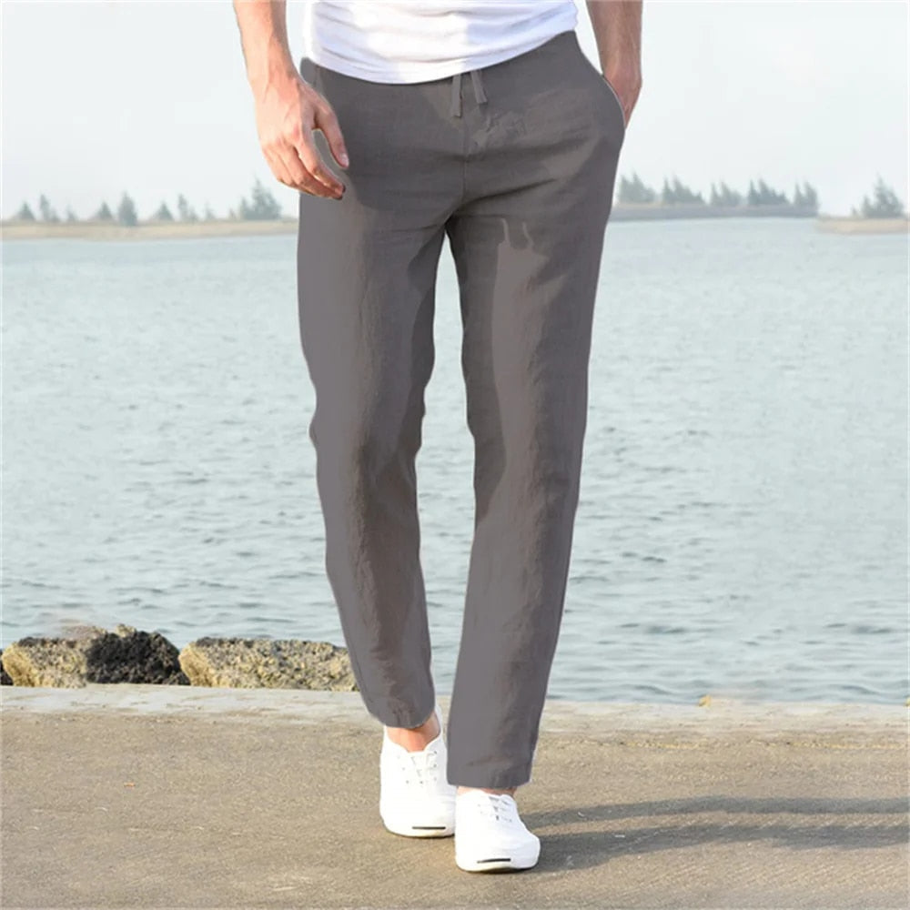 Men's Woven Pants with Drawstring Waist and Tapered Leg