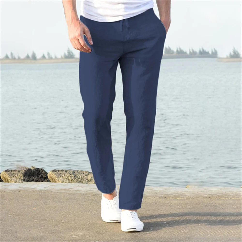Men's Woven Pants with Drawstring Waist and Tapered Leg