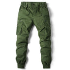 Men's Twill Cargo Jogger Pants with Zip Pockets and Drawstring Waist