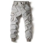 Men's Twill Cargo Jogger Pants with Zip Pockets and Drawstring Waist