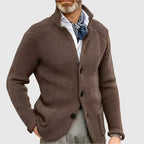 Men's Waffle-Knit Cardigan Sweater with Stand Collar and Button Front