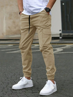 Men's Woven Cargo Jogger Pants with Drawstring and Cuffed Ankles