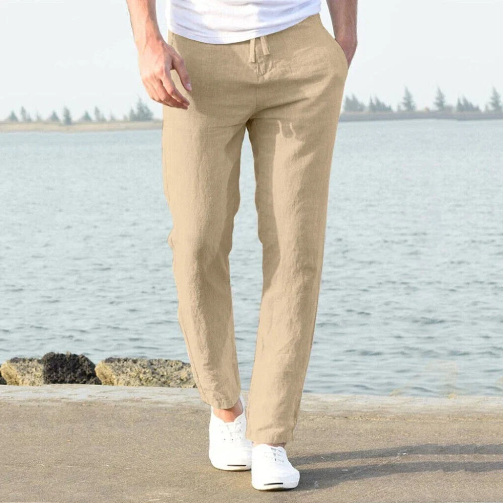 Men's Woven Pants with Drawstring Waist and Tapered Leg