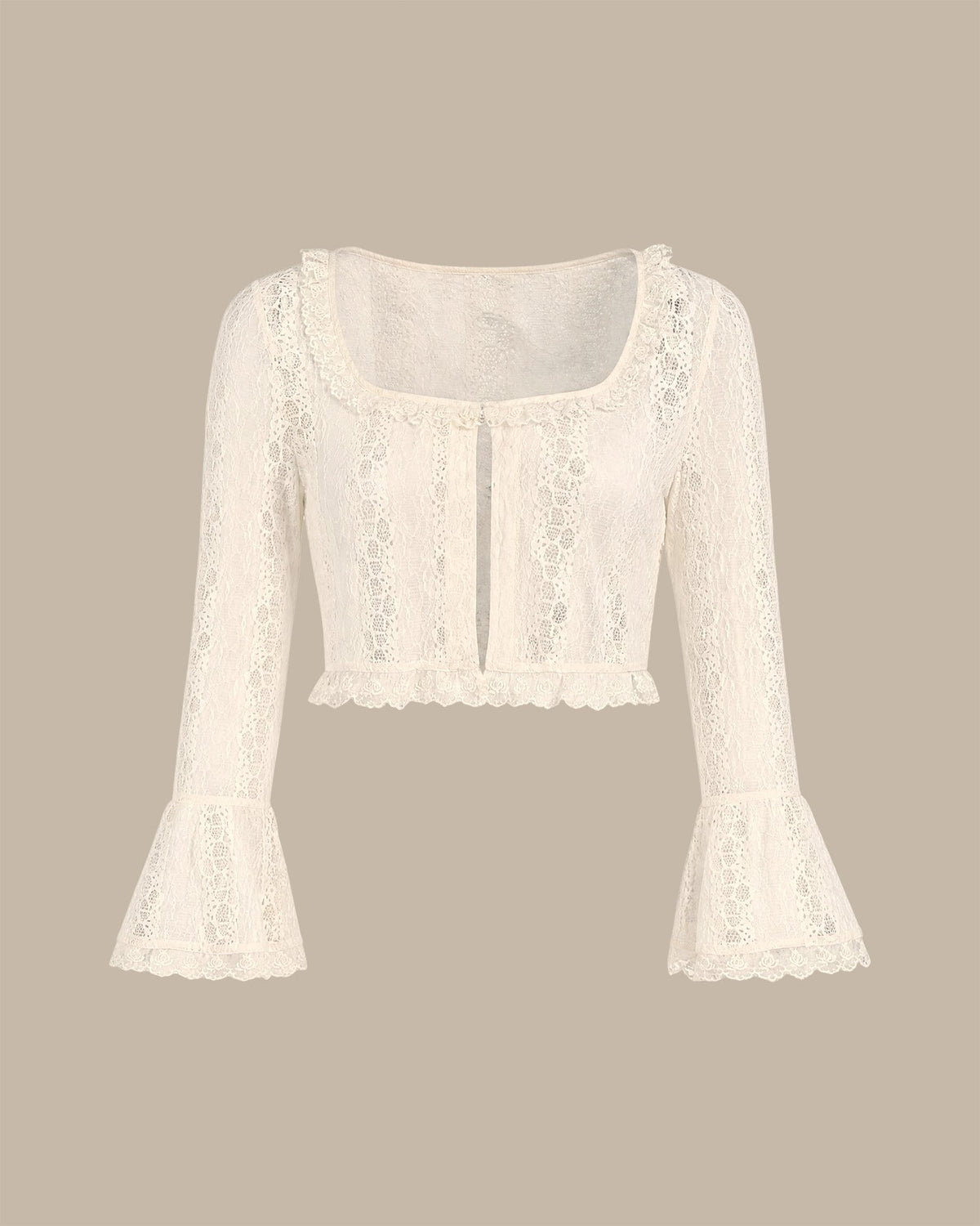 Apricot Lace Bell Sleeve Blouse
