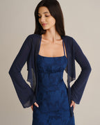 Navy V Neck Bell Sleeve Blouse