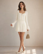 Apricot Lace Bell Sleeve Blouse
