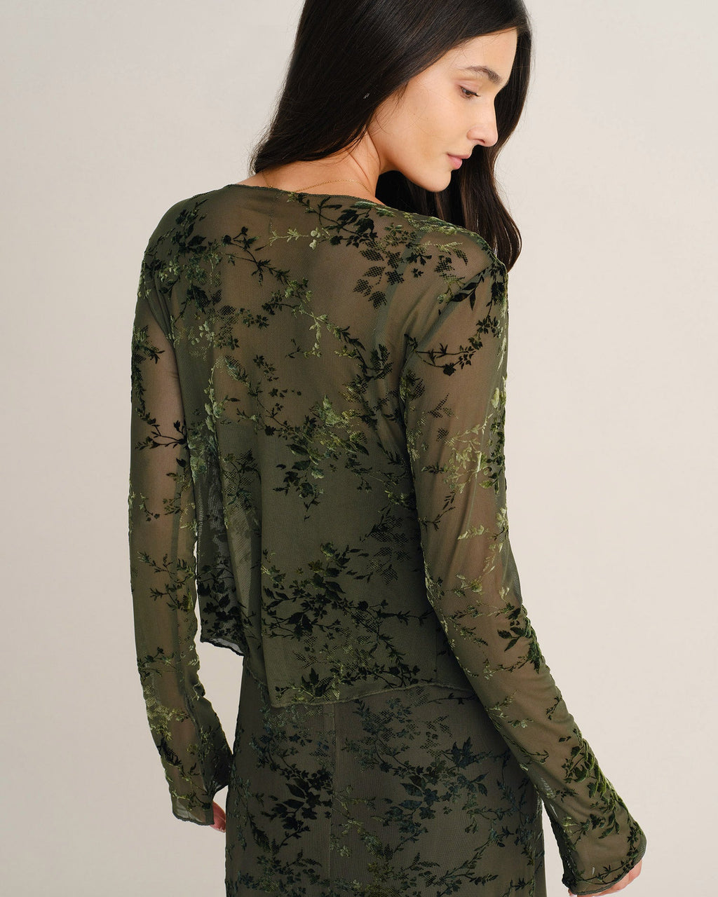 Green Bell Sleeve Tie Floral Blouse