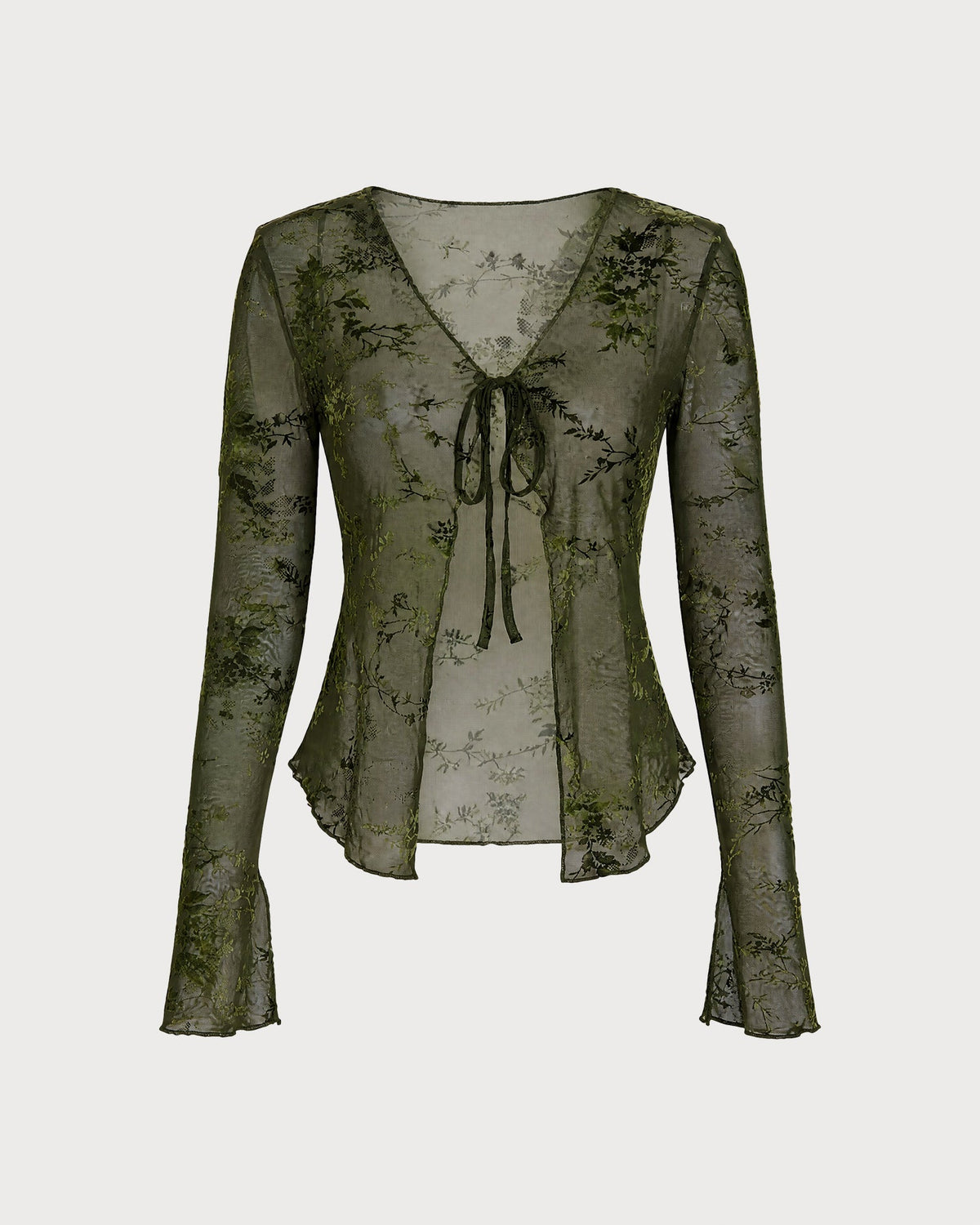 Green Bell Sleeve Tie Floral Blouse