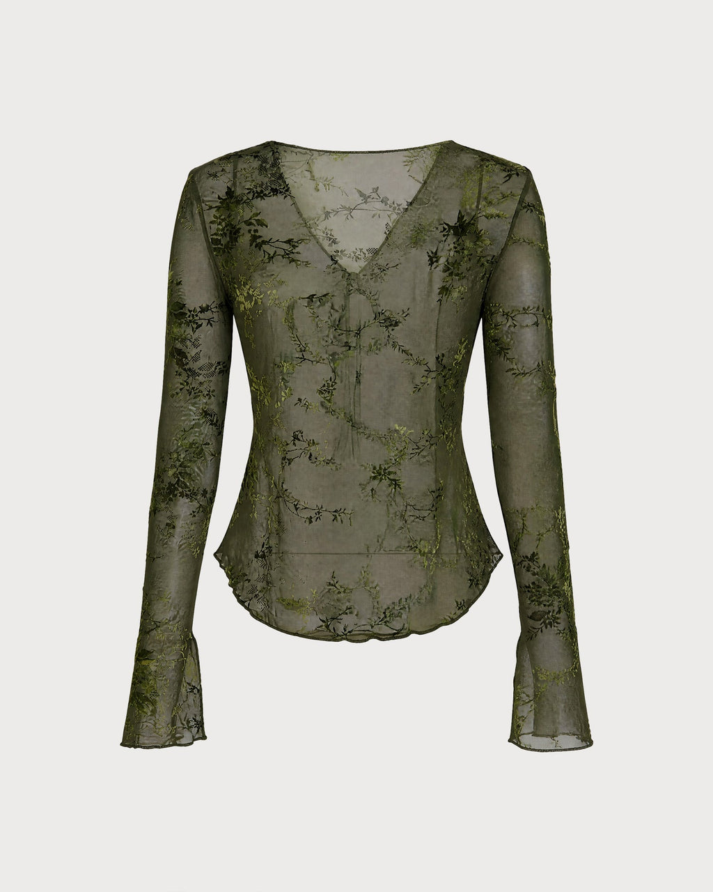 Green Bell Sleeve Tie Floral Blouse