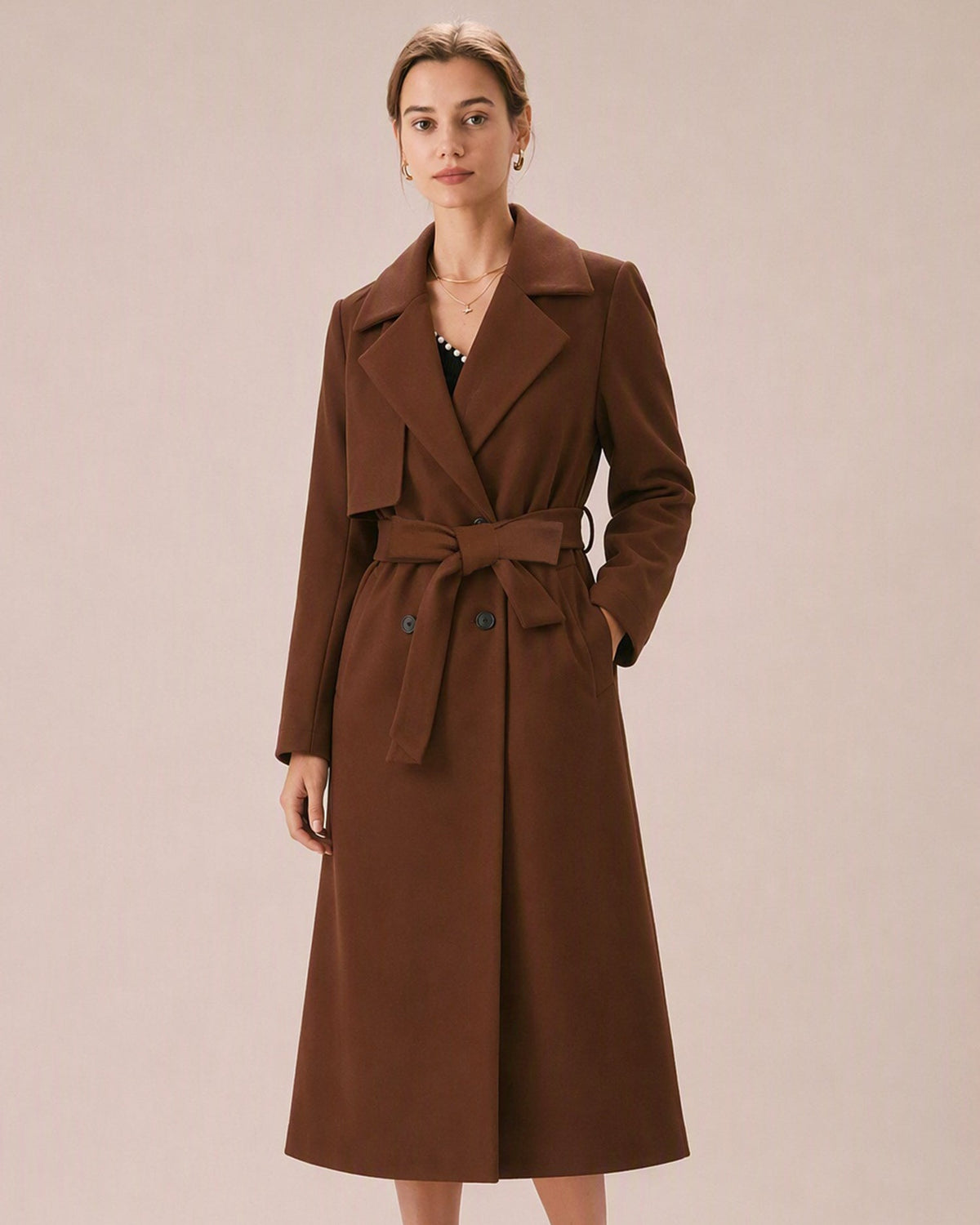 Brown Belt Pockets Button Coat