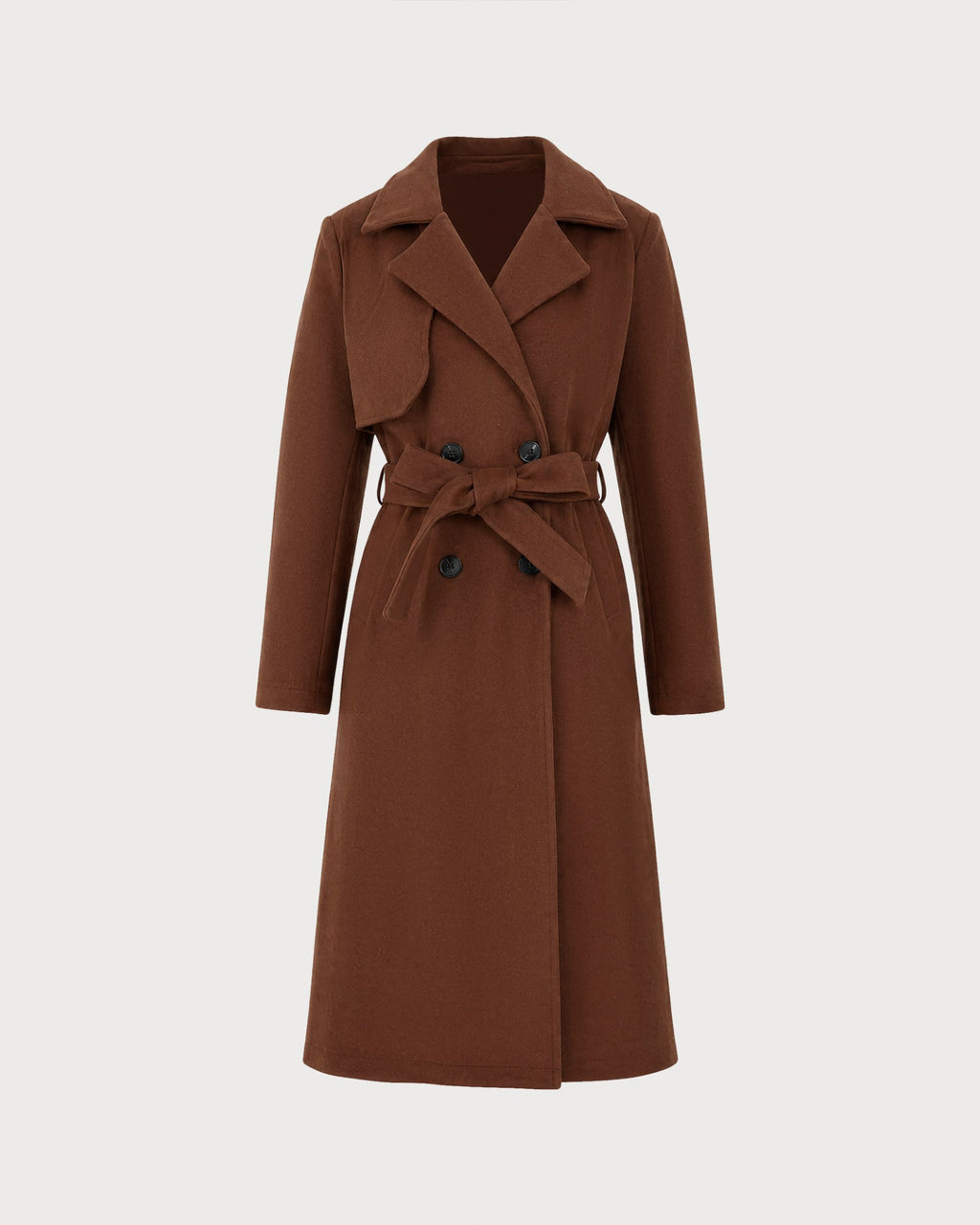 Brown Belt Pockets Button Coat