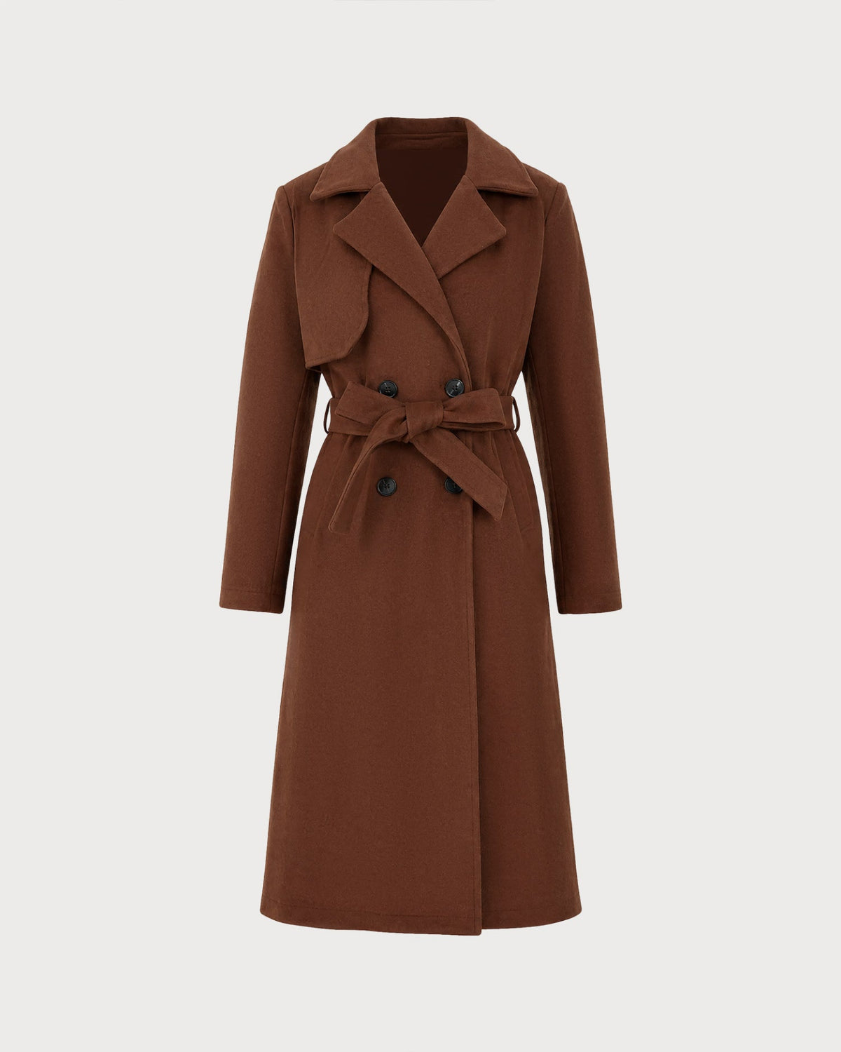 Brown Belt Pockets Button Coat