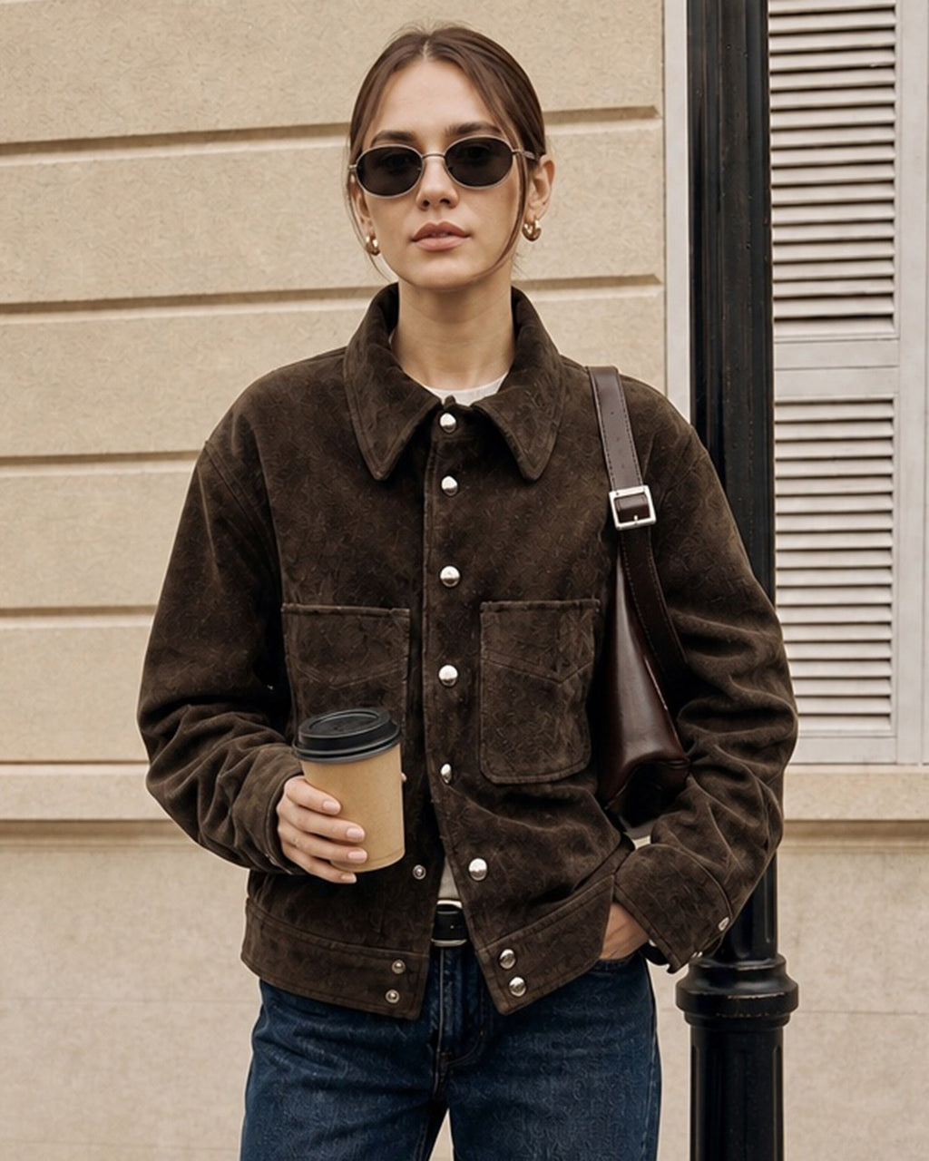 Coffee Single Breasted Pockets Jacket