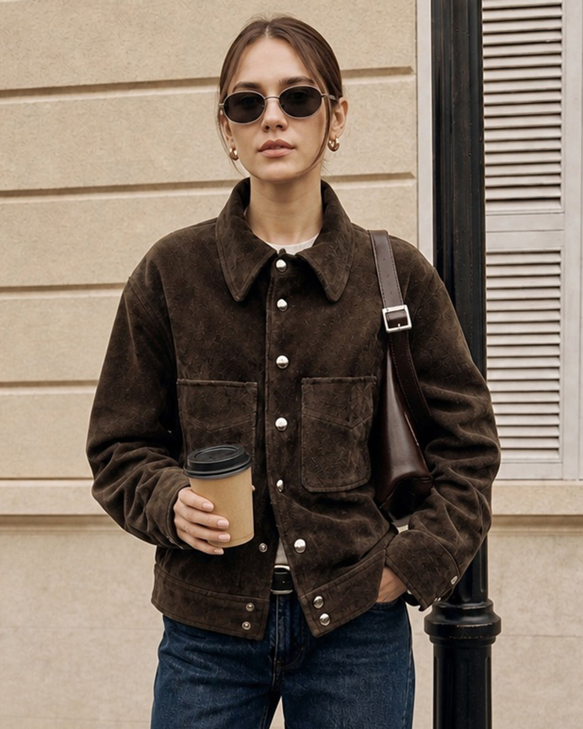 Coffee Single Breasted Pockets Jacket