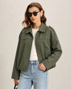 Green Batwing Sleeve Zipper Jacket