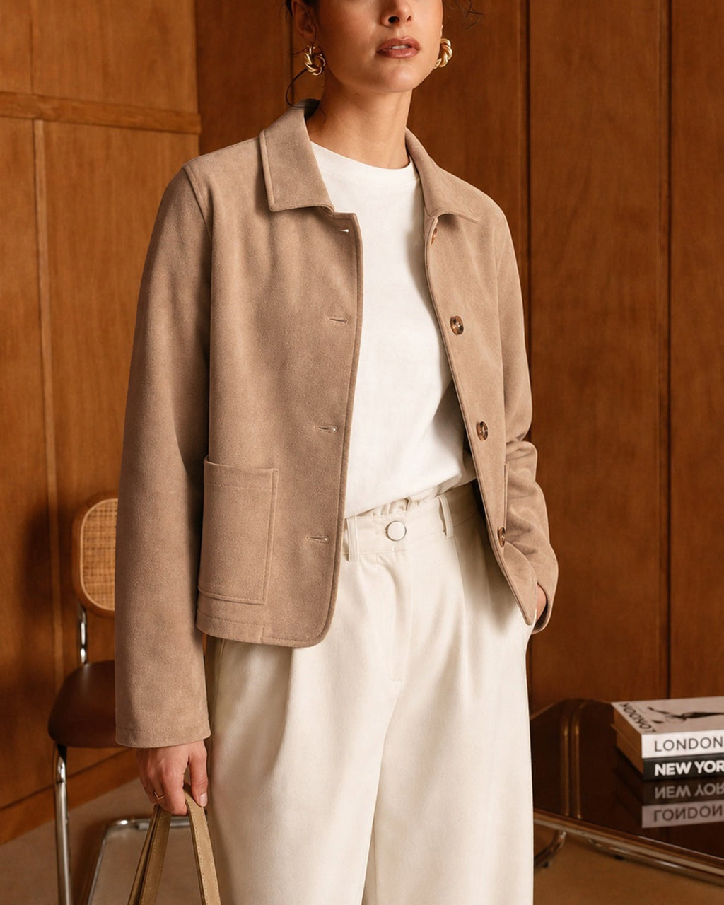 Khaki Single Breasted Pockets Jacket