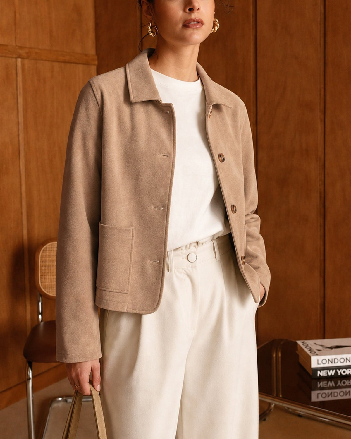 Khaki Single Breasted Pockets Jacket