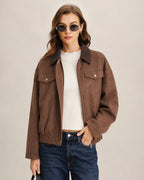 Brown Solid Zipper Button Jacket