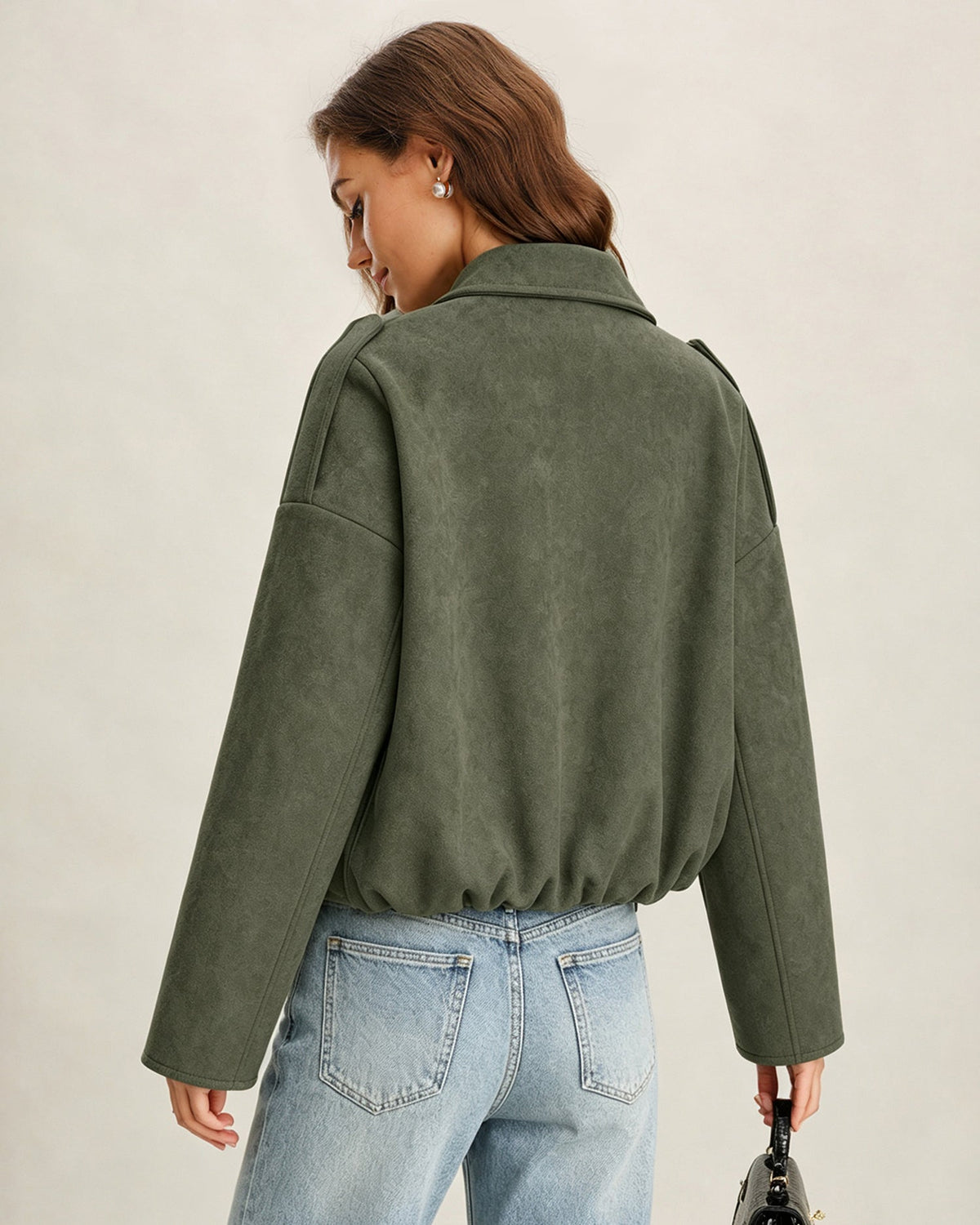 Green Batwing Sleeve Zipper Jacket