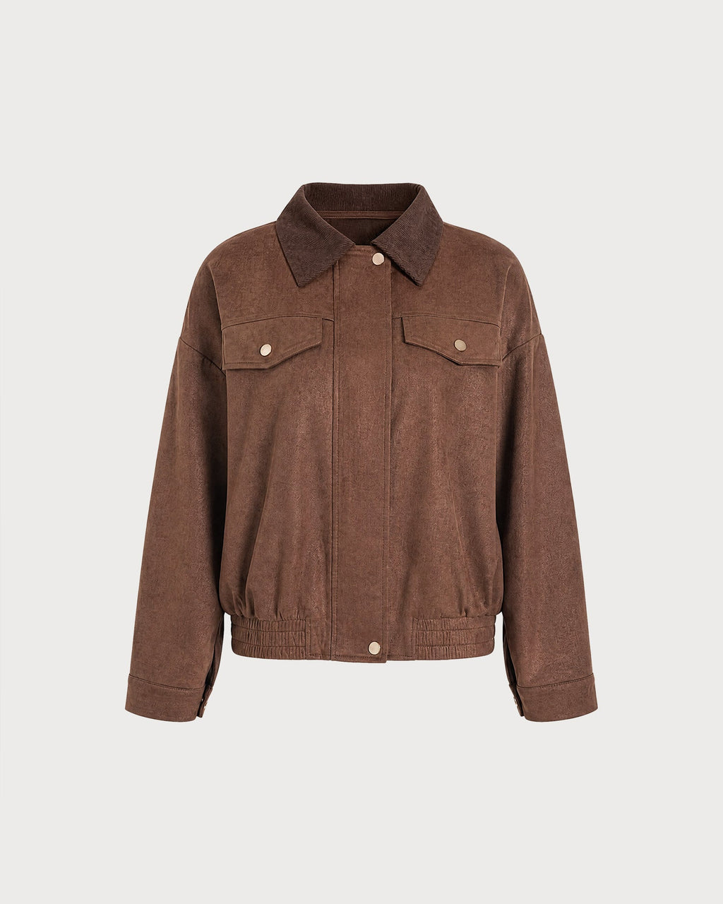 Brown Solid Zipper Button Jacket