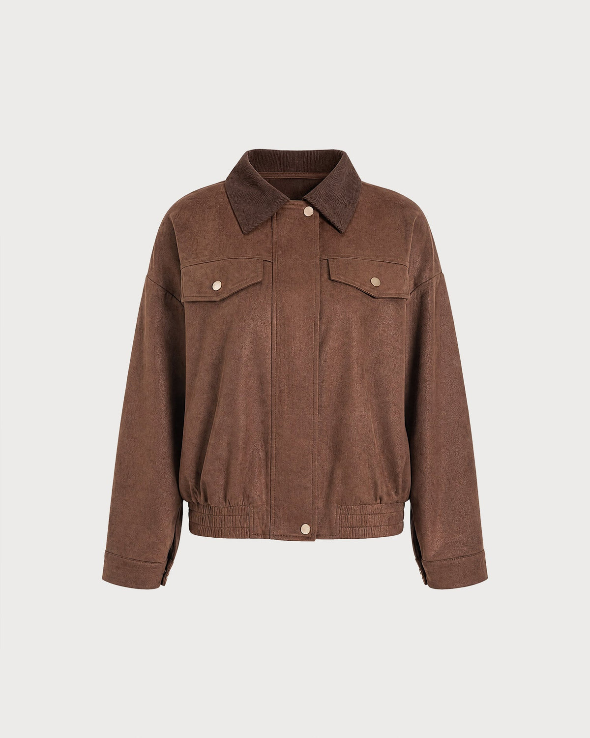 Brown Solid Zipper Button Jacket
