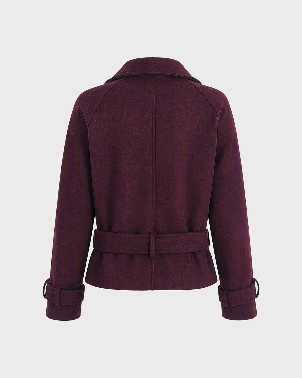 Wine Red Button Pockets Belt Coat
