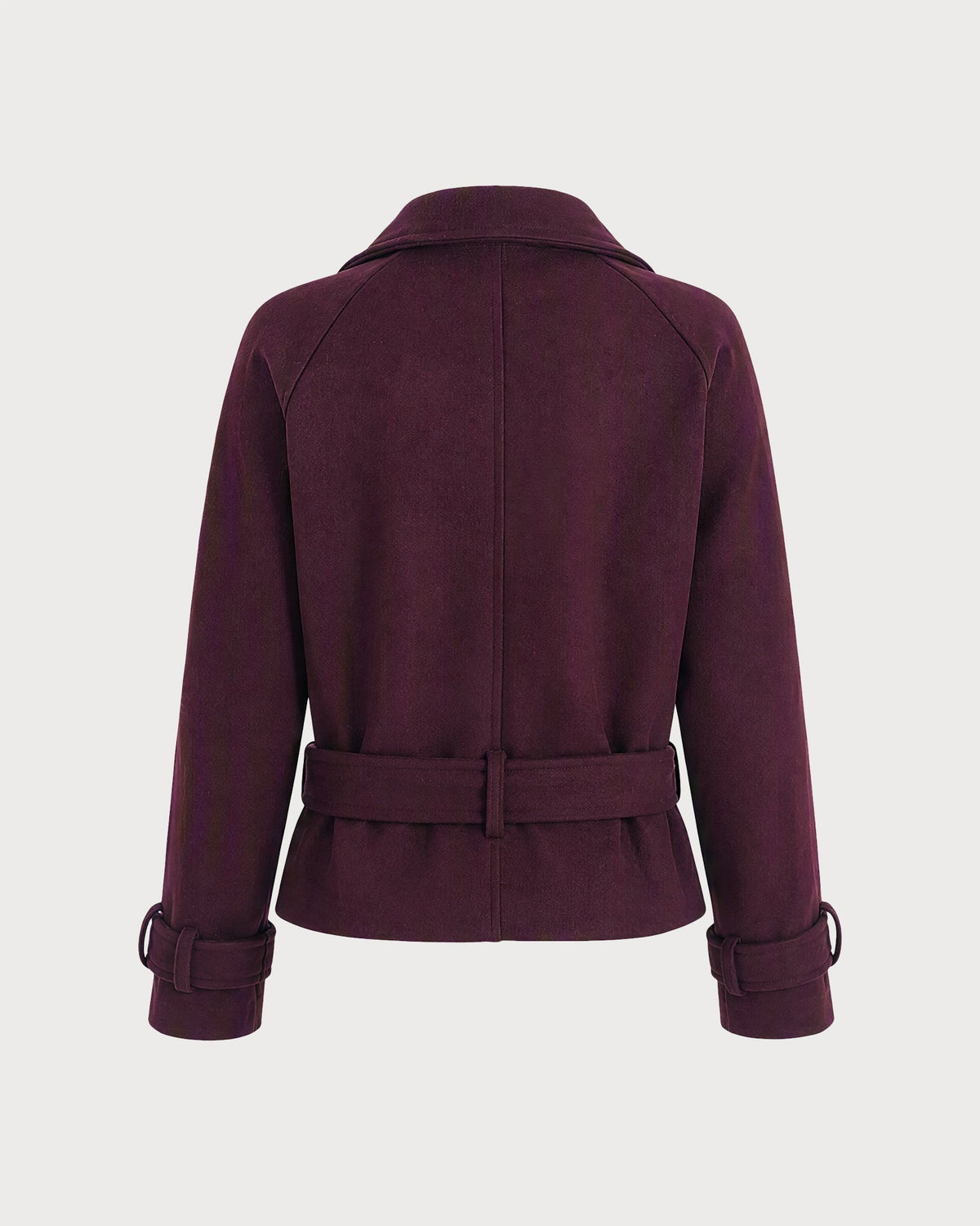 Wine Red Button Pockets Belt Coat