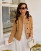 Khaki Solid Single Breasted Jacket