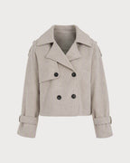 Beige Double Breasted Pockets Jacket
